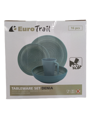 Eurotrail tafelservies Denia anti-slip melamine blauw 16-delig